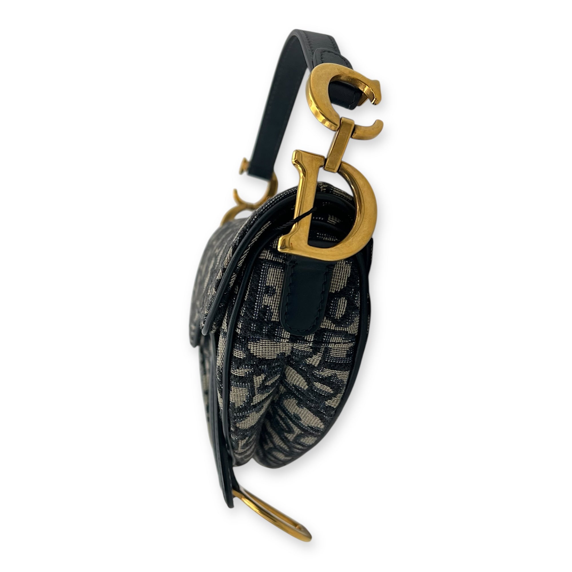 Saddle Top Handle Bag Mini Blue in Jacquard, Gold hardware