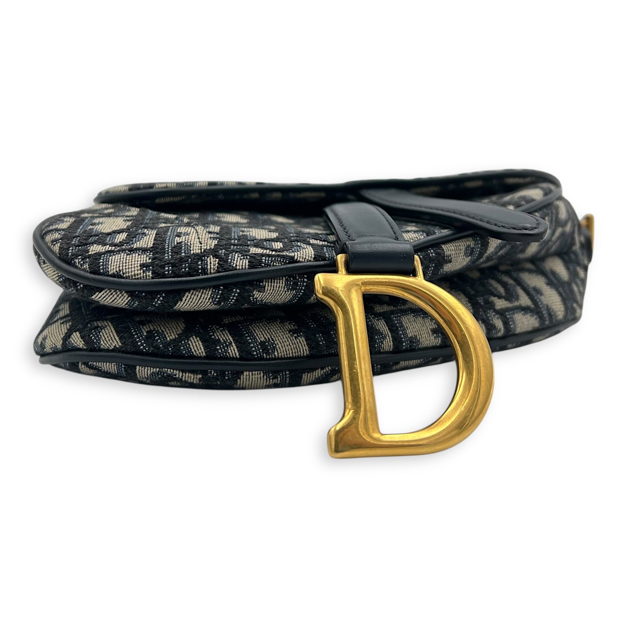 Saddle Top Handle Bag Mini Blue in Jacquard, Gold hardware