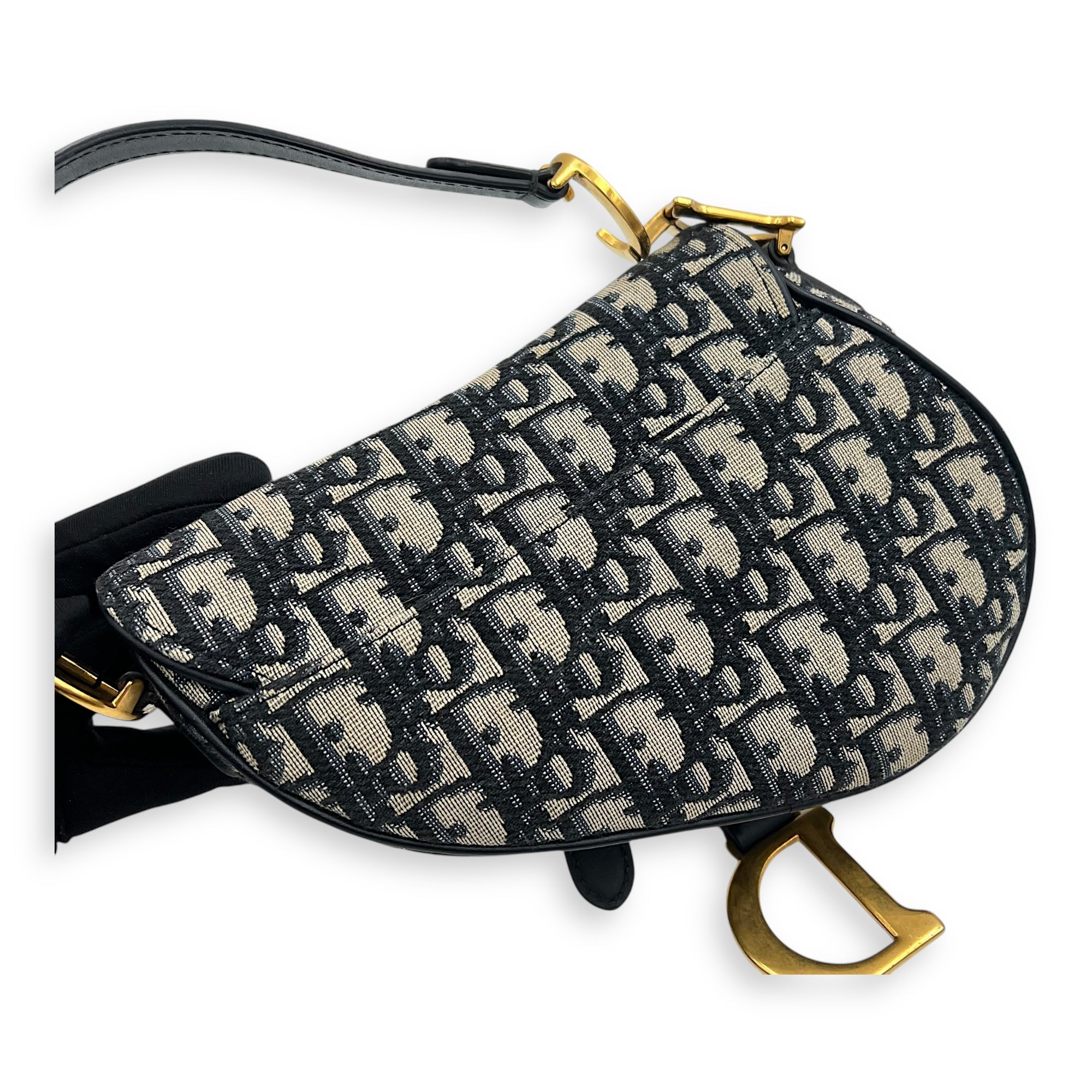 Saddle Top Handle Bag Mini Blue in Jacquard, Gold hardware