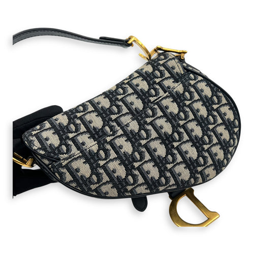 Saddle Top Handle Bag Mini Blue in Jacquard, Gold hardware