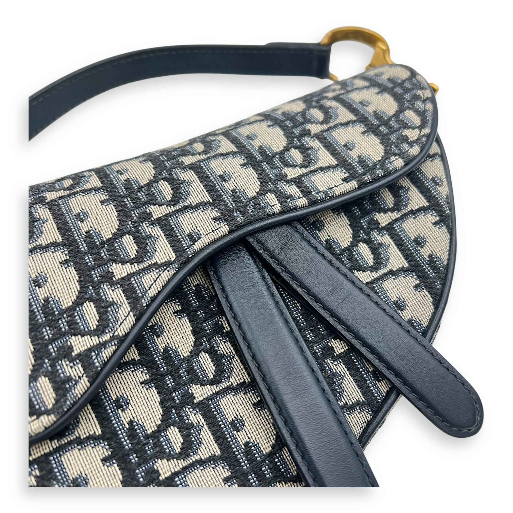 Saddle Top Handle Bag Mini Blue in Jacquard, Gold hardware