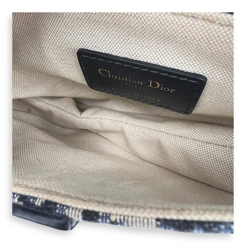 Saddle Top Handle Bag Mini Blue in Jacquard, Gold hardware