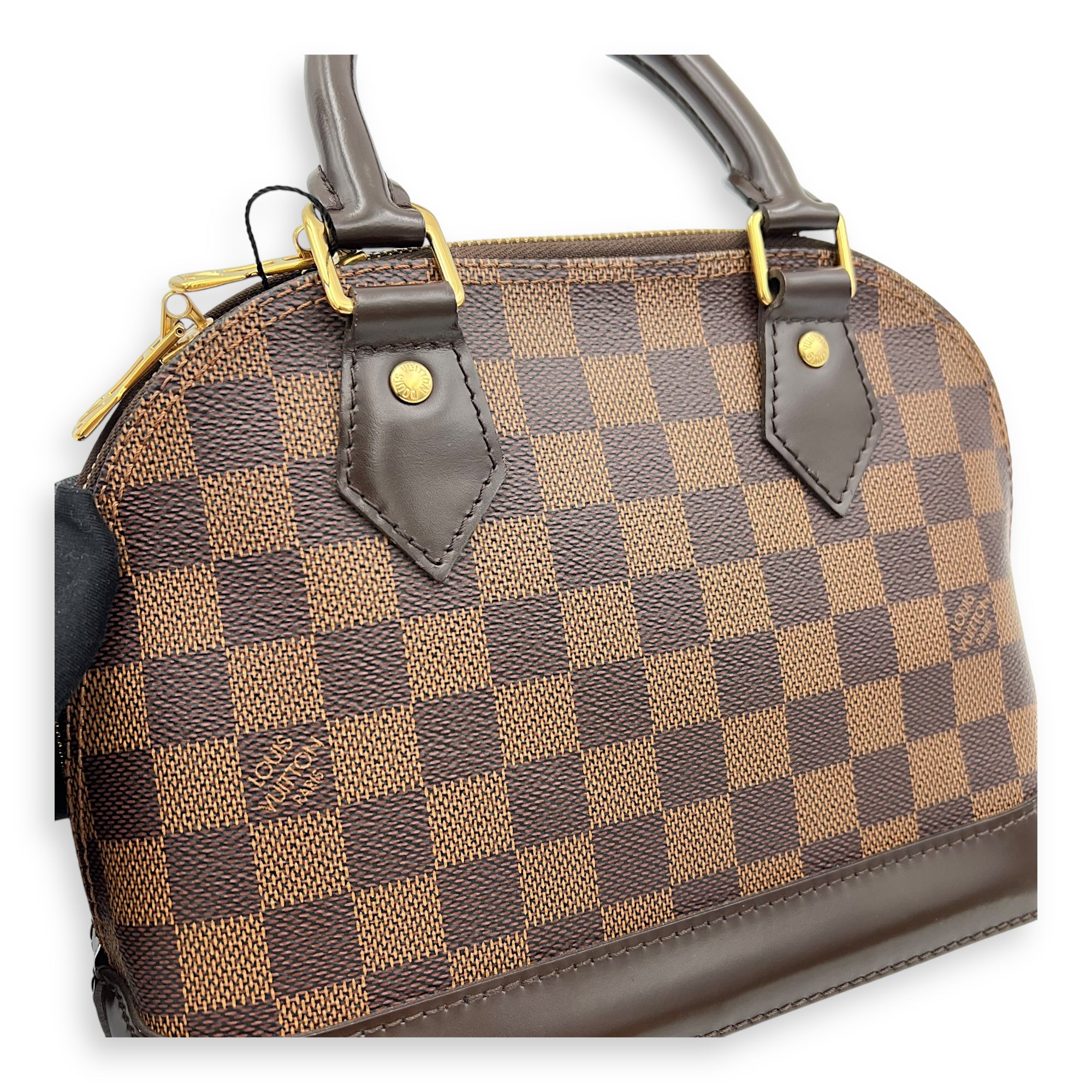 Alma Top Handle Bag BB Brown in Coated Canvas, Gold hardware