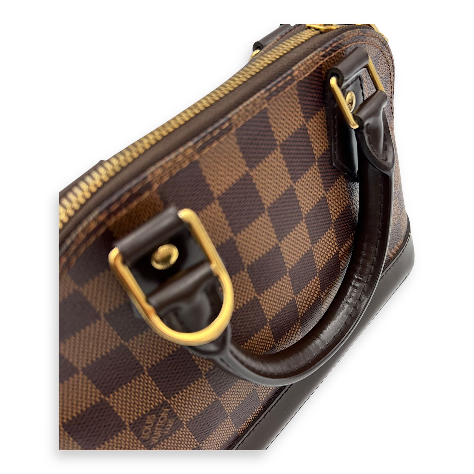 Alma Top Handle Bag BB Brown in Coated Canvas, Gold hardware