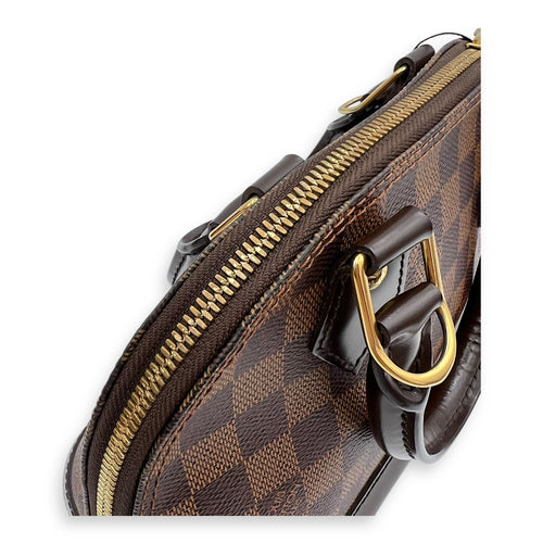 Alma Top Handle Bag BB Brown in Coated Canvas, Gold hardware