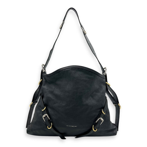Voyou Medium Black Shoulder Bag in Calfskin, Mixed hardware