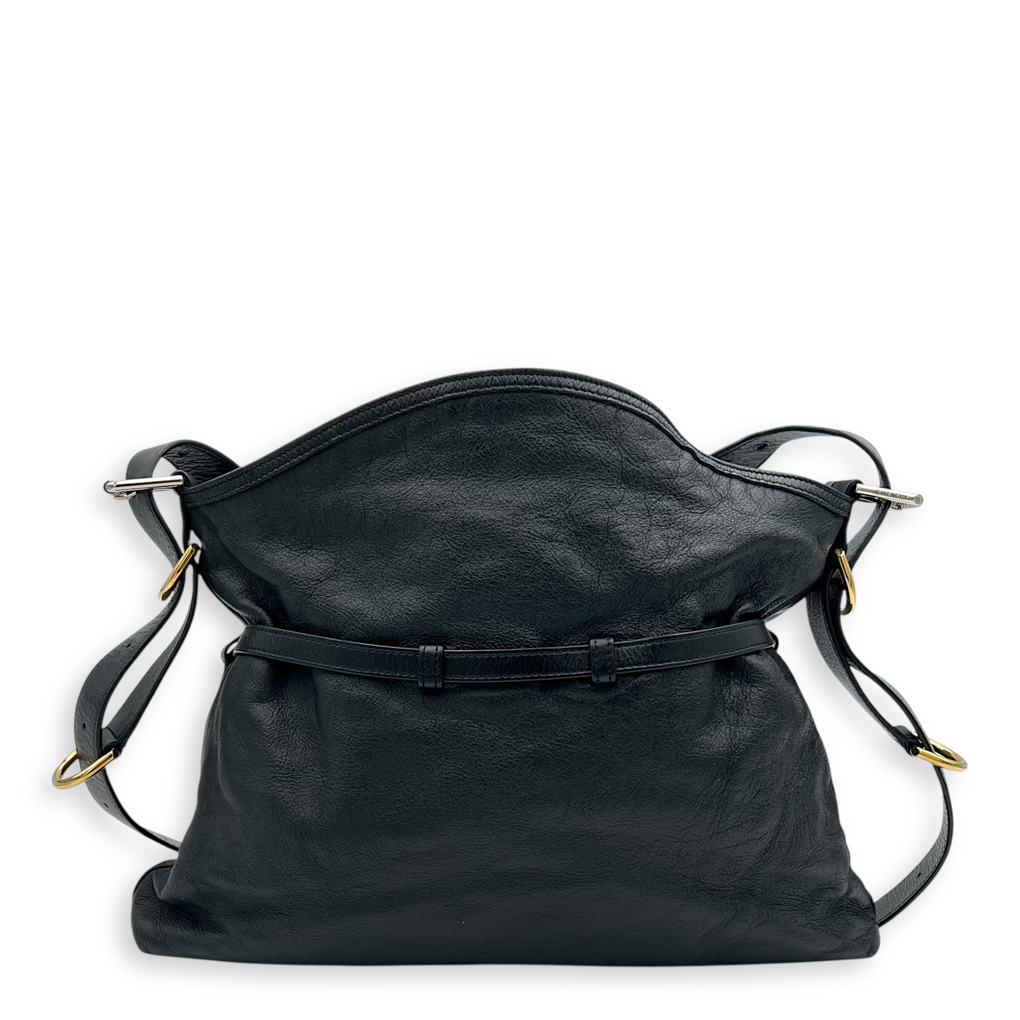 Voyou Medium Black Shoulder Bag in Calfskin, Mixed hardware