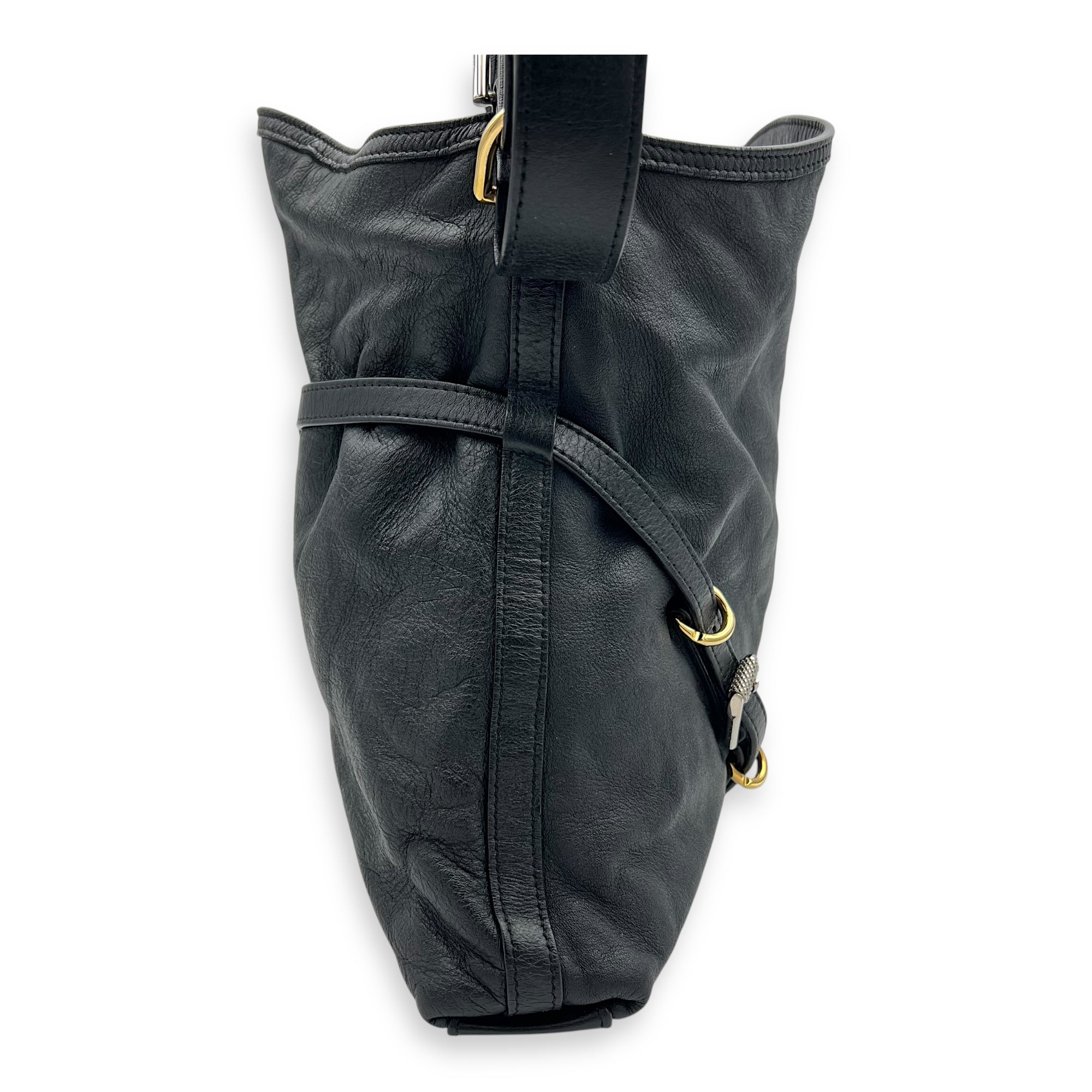 Voyou Medium Black Shoulder Bag in Calfskin, Mixed hardware