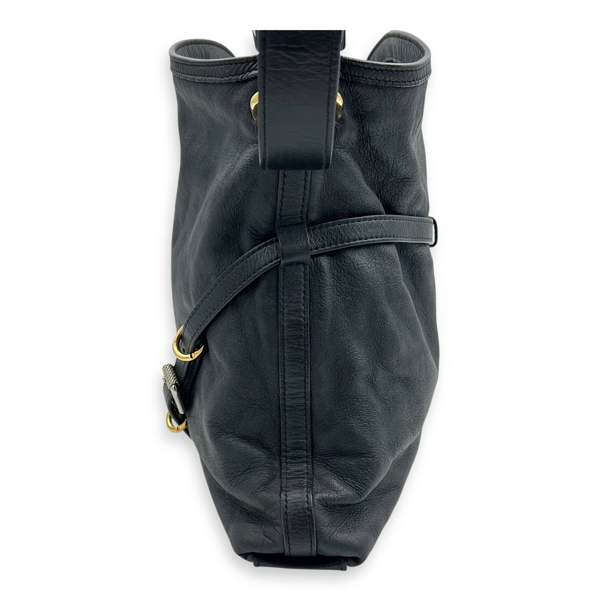 Voyou Medium Black Shoulder Bag in Calfskin, Mixed hardware