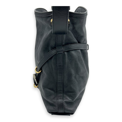 Voyou Medium Black Shoulder Bag in Calfskin, Mixed hardware