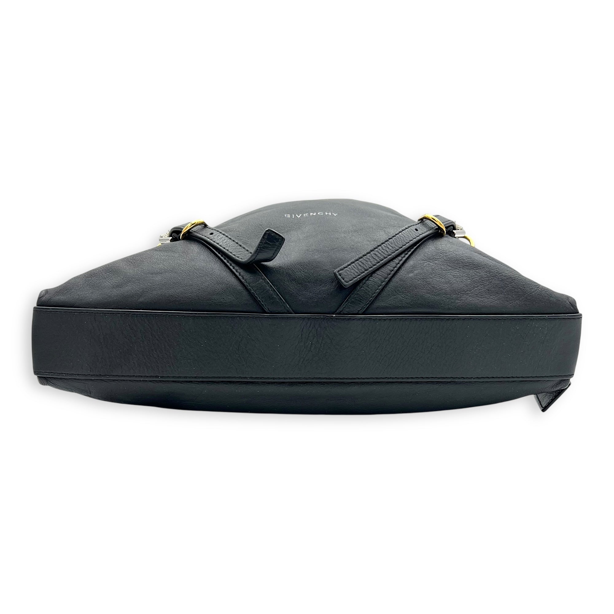 Voyou Medium Black Shoulder Bag in Calfskin, Mixed hardware