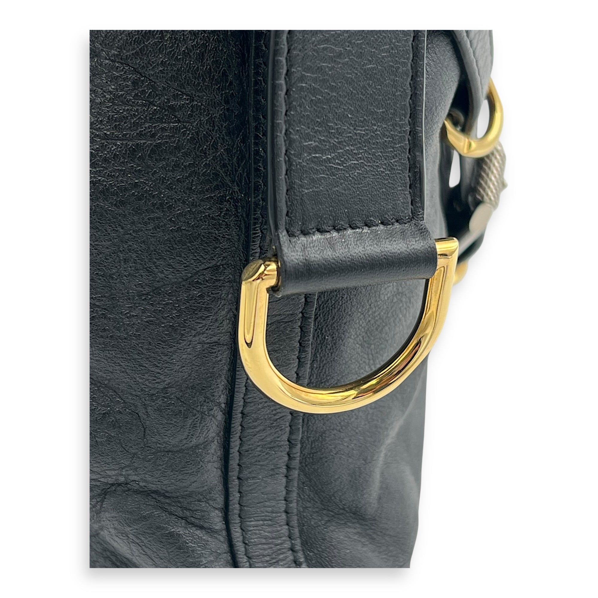 Voyou Medium Black Shoulder Bag in Calfskin, Mixed hardware