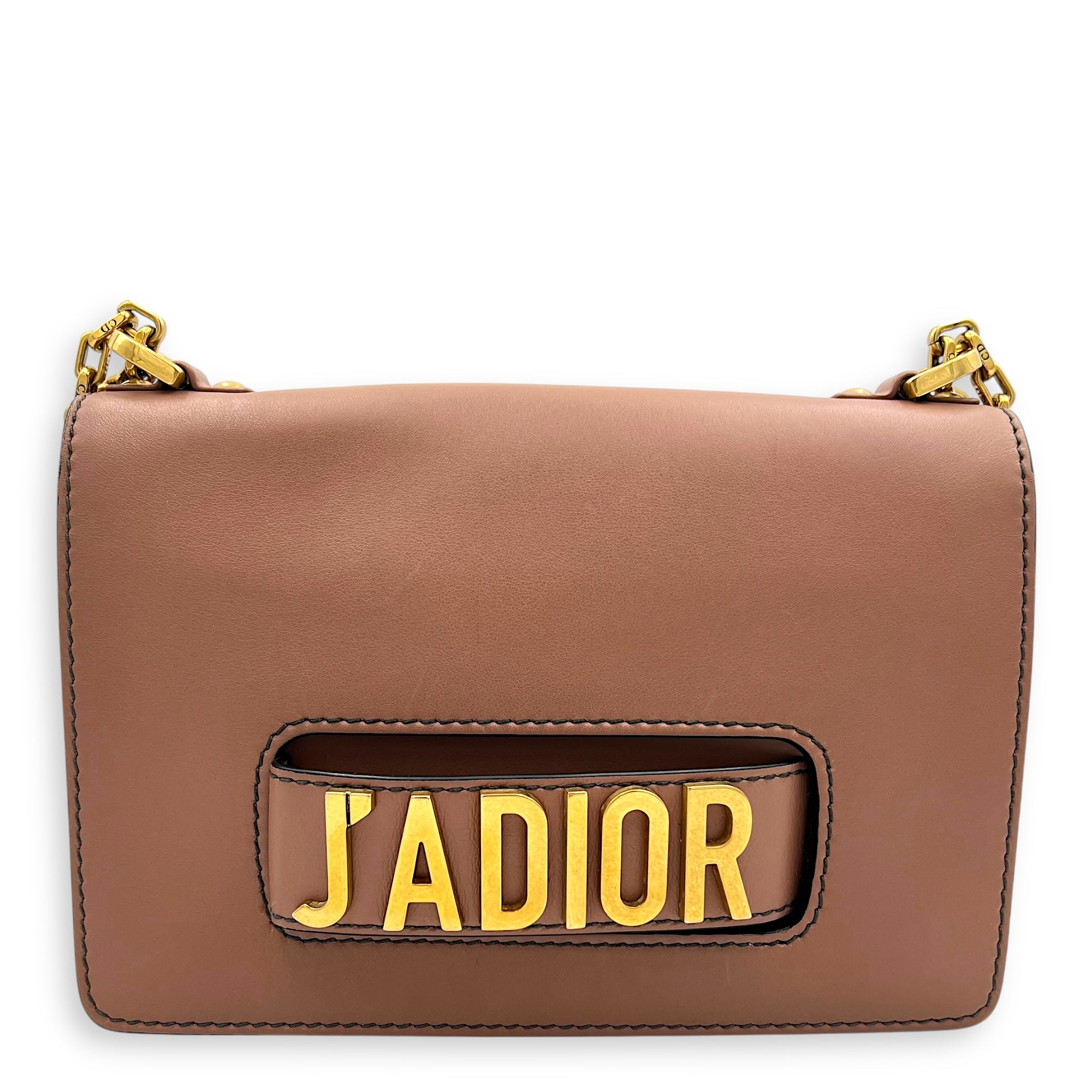 J'adior Shoulder Bag Beige in Calfskin, Gold hardware