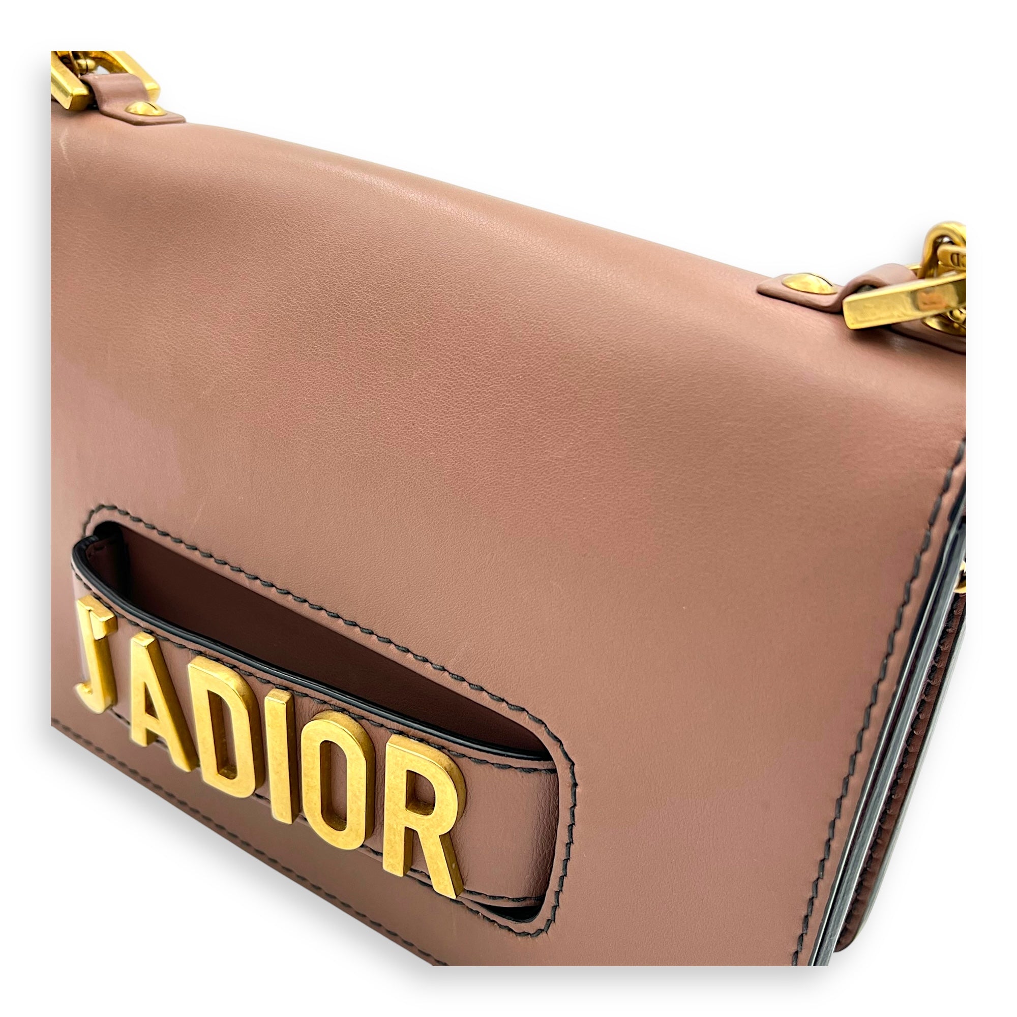 J'adior Shoulder Bag Beige in Calfskin, Gold hardware