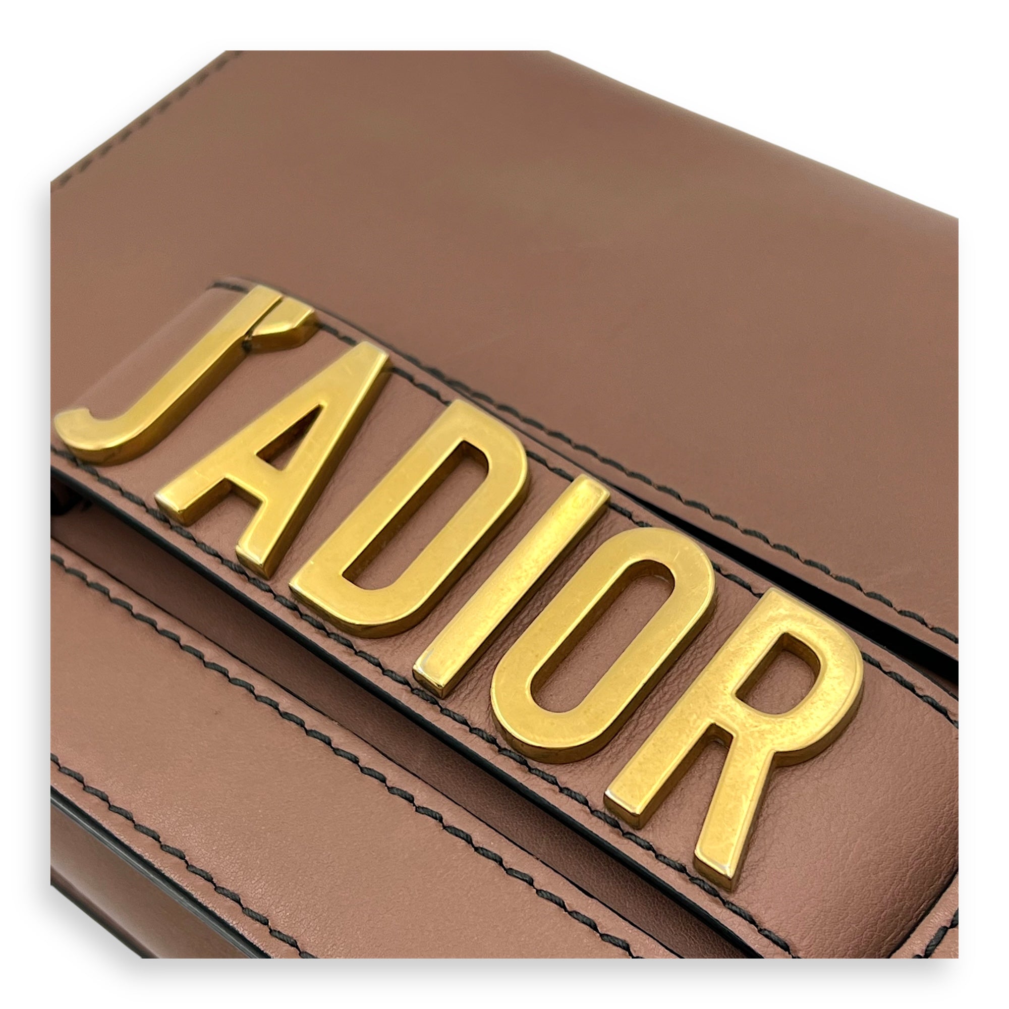 J'adior Shoulder Bag Beige in Calfskin, Gold hardware