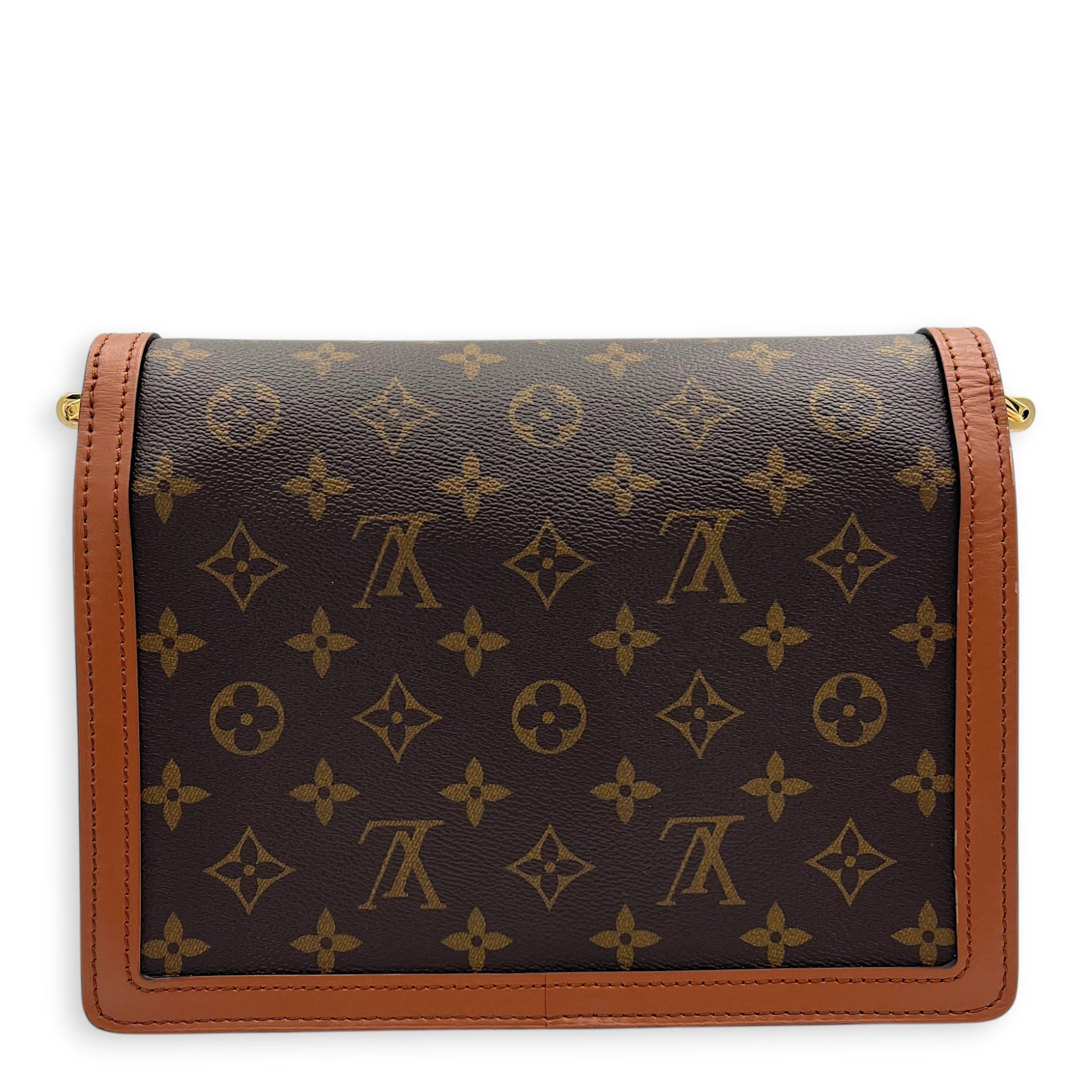 Dauphine MM Brown Shoulder Bag in Monogram Coated Canvas, Gold hardware
