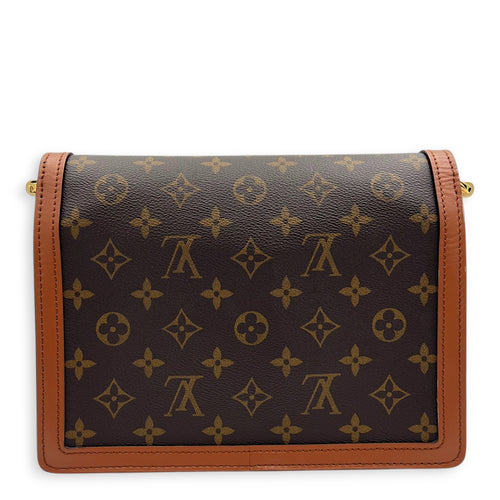 Dauphine MM Brown Shoulder Bag in Monogram Coated Canvas, Gold hardware