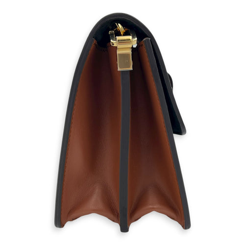 Dauphine MM Brown Shoulder Bag in Monogram Coated Canvas, Gold hardware