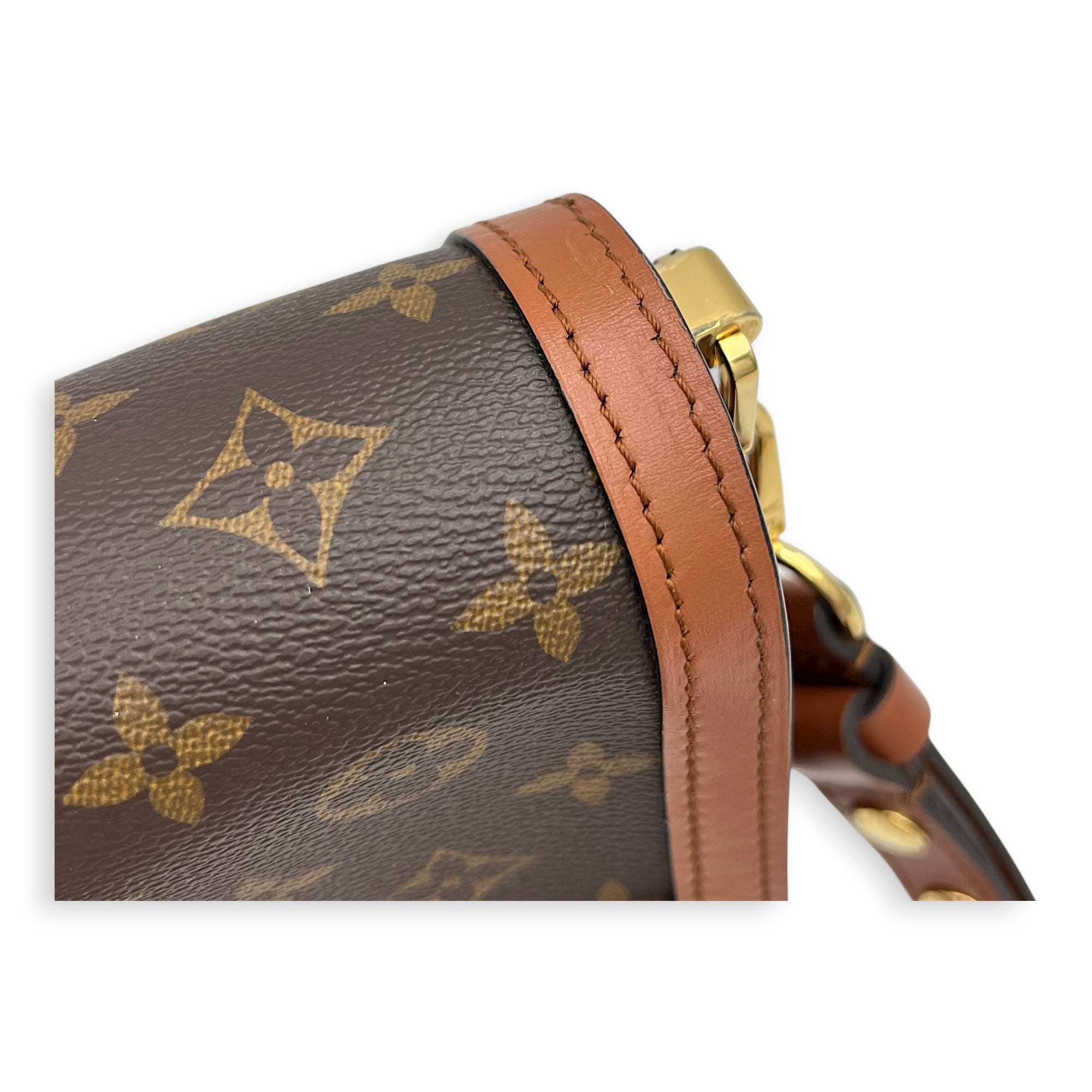Dauphine MM Brown Shoulder Bag in Monogram Coated Canvas, Gold hardware