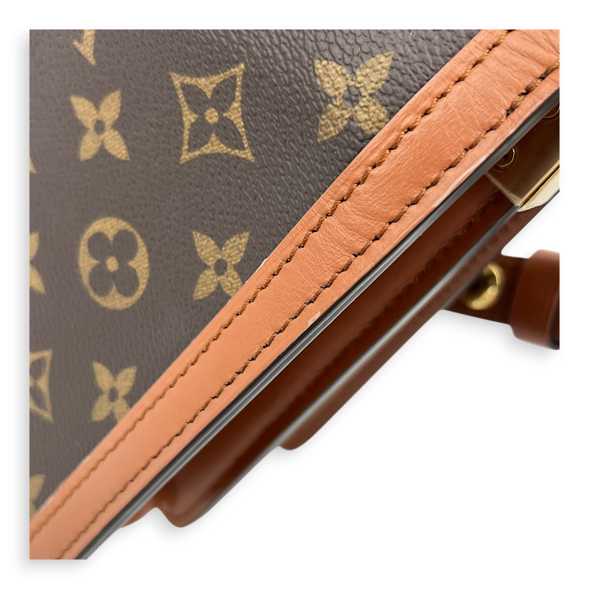 Dauphine MM Brown Shoulder Bag in Monogram Coated Canvas, Gold hardware