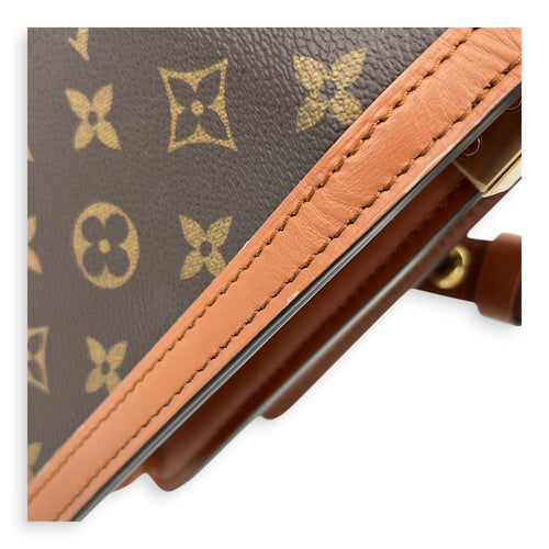 Dauphine MM Brown Shoulder Bag in Monogram Coated Canvas, Gold hardware
