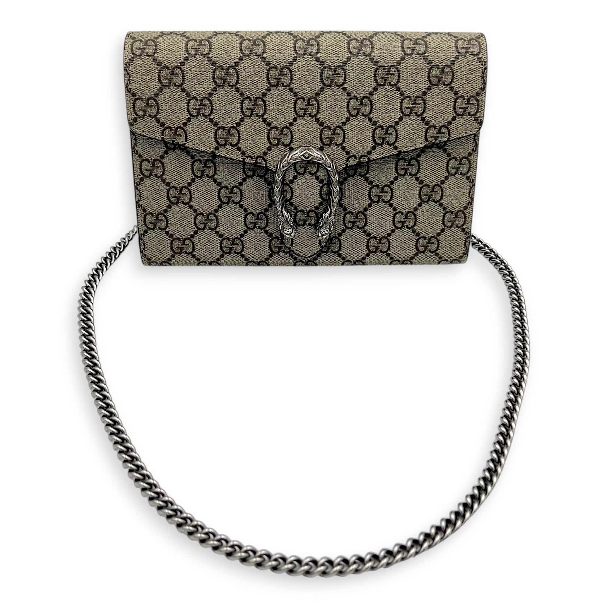 Dionysus Wallet On Chain Grey in Coated Canvas, Silver hardware