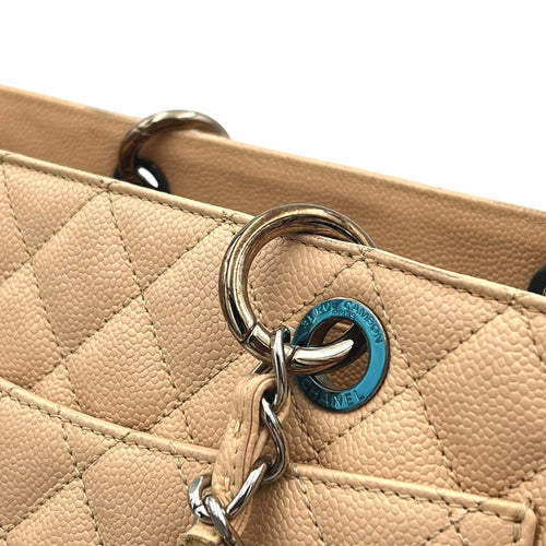 GST Tote Bag Beige in Caviar Leather, Silver hardware
