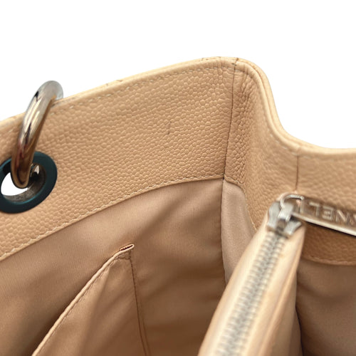 GST Tote Bag Beige in Caviar Leather, Silver hardware