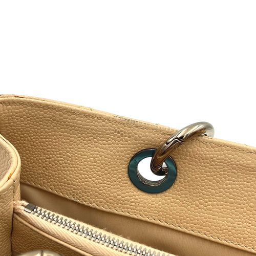 GST Tote Bag Beige in Caviar Leather, Silver hardware