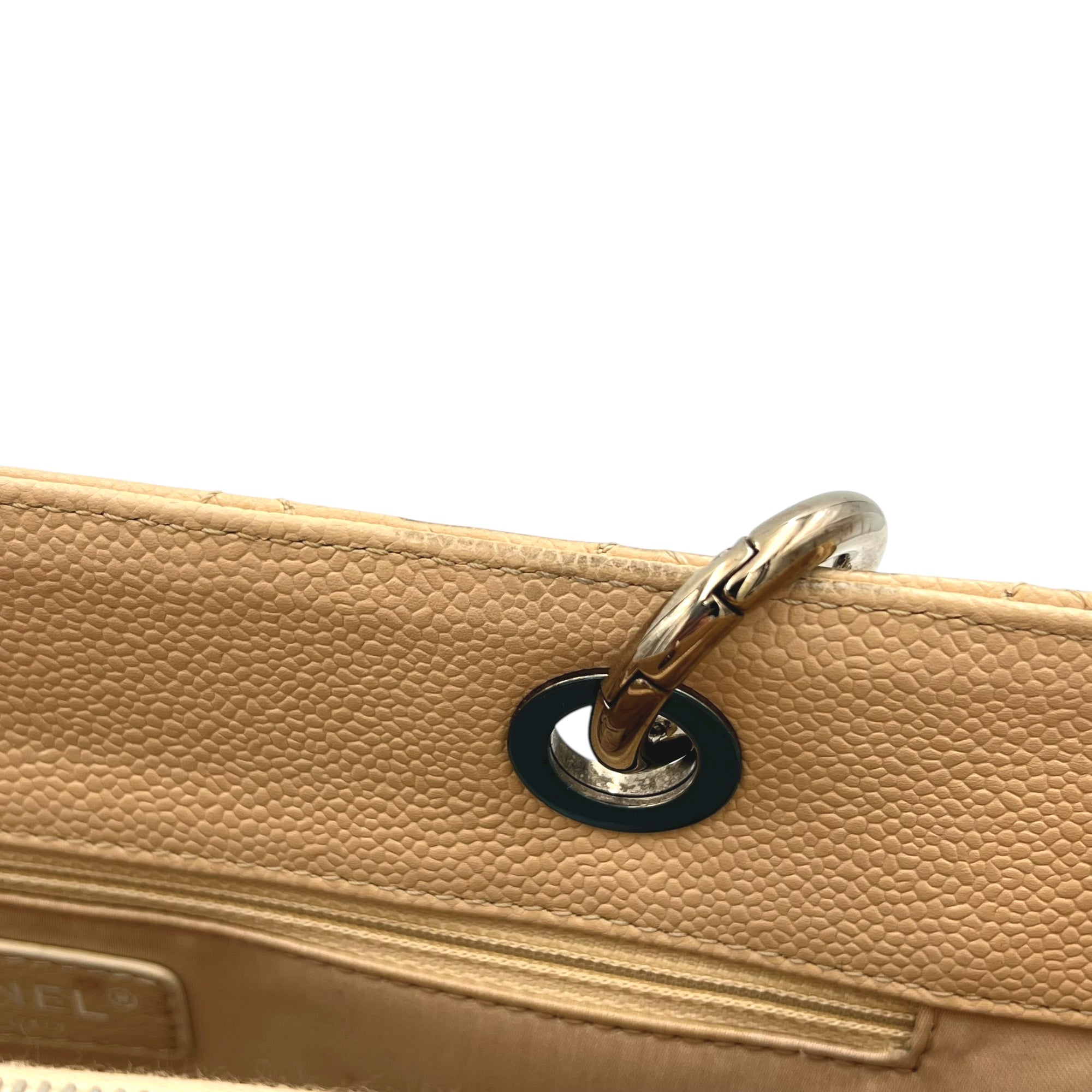 GST Tote Bag Beige in Caviar Leather, Silver hardware