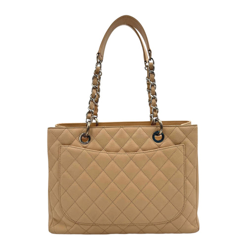 GST Tote Bag Beige in Caviar Leather, Silver hardware