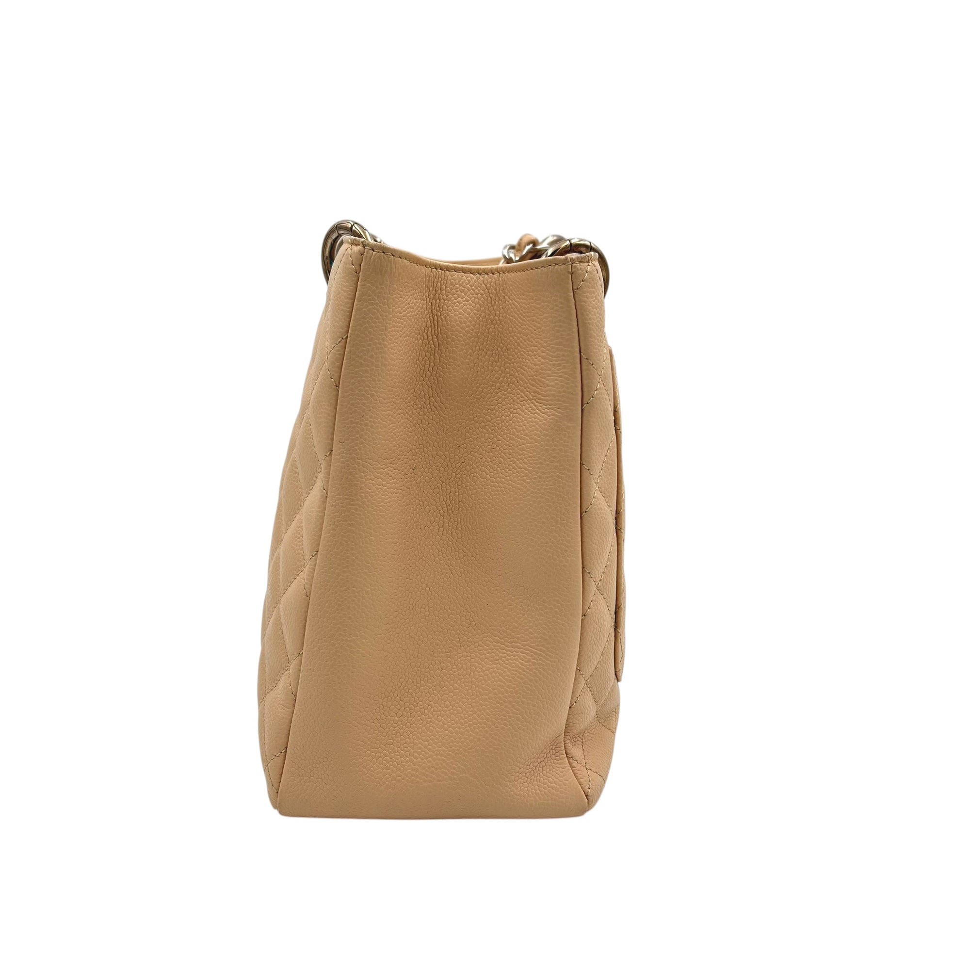GST Tote Bag Beige in Caviar Leather, Silver hardware