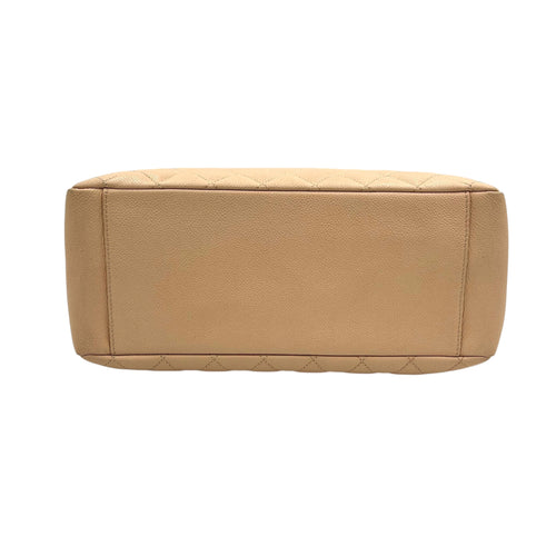 GST Tote Bag Beige in Caviar Leather, Silver hardware