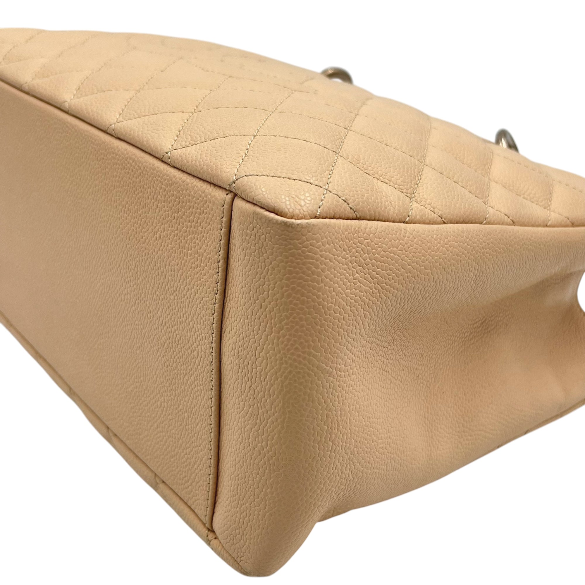 GST Tote Bag Beige in Caviar Leather, Silver hardware