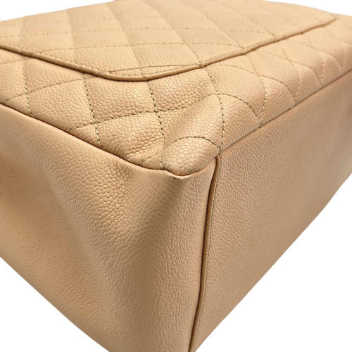 GST Tote Bag Beige in Caviar Leather, Silver hardware