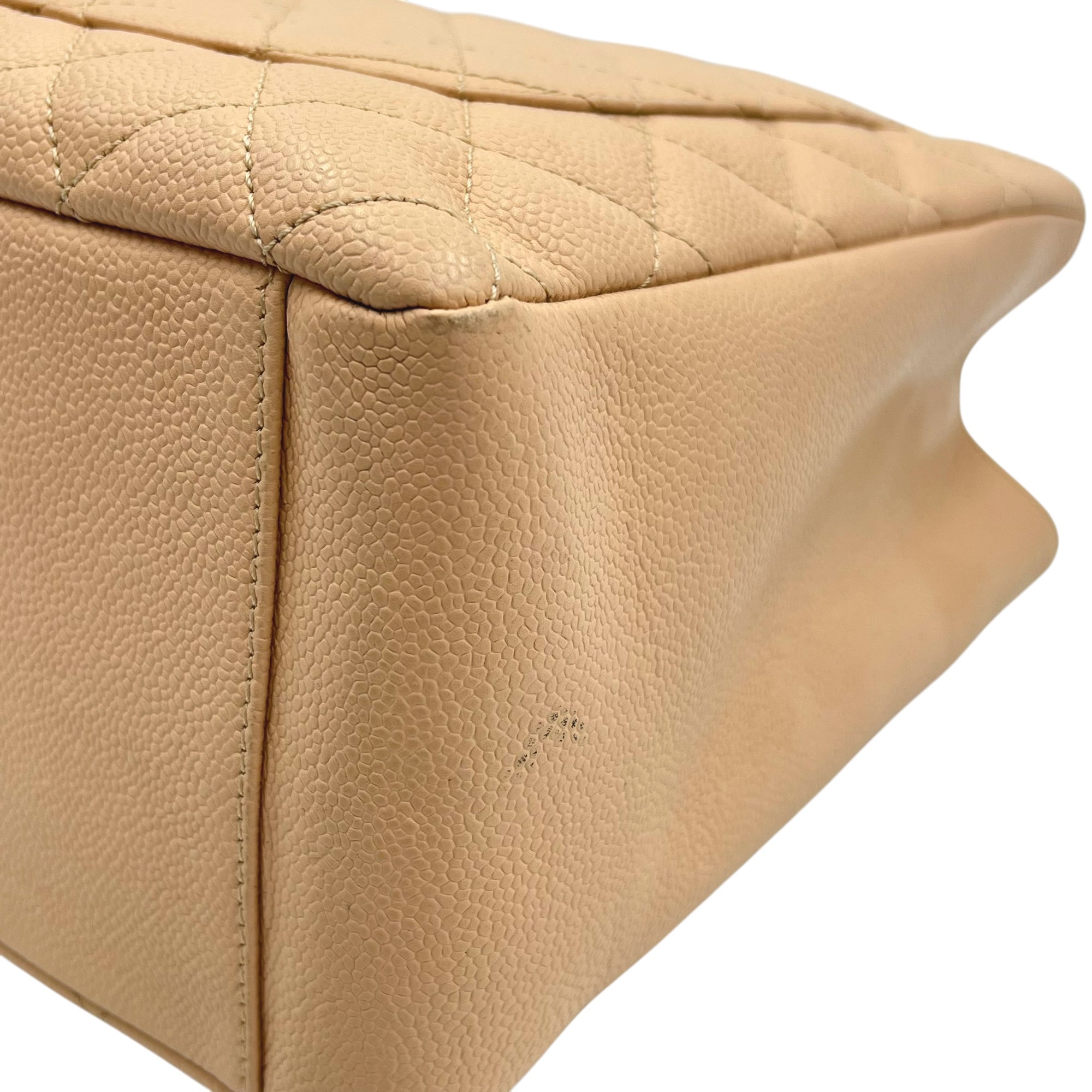 GST Tote Bag Beige in Caviar Leather, Silver hardware