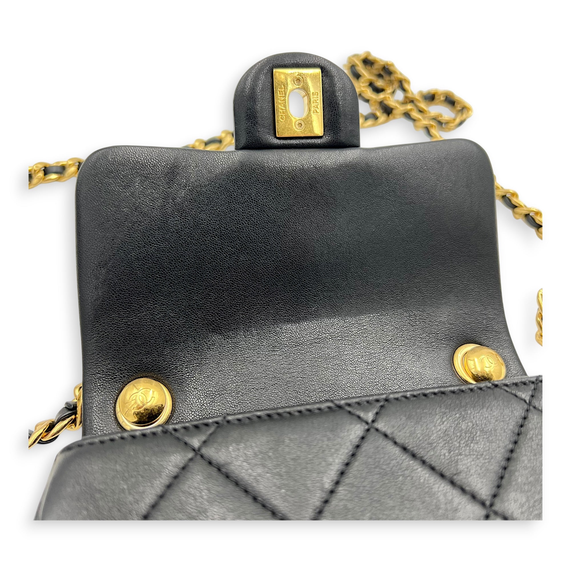 CC Flap Crossbody Bag Mini Black in Calfskin, Gold hardware