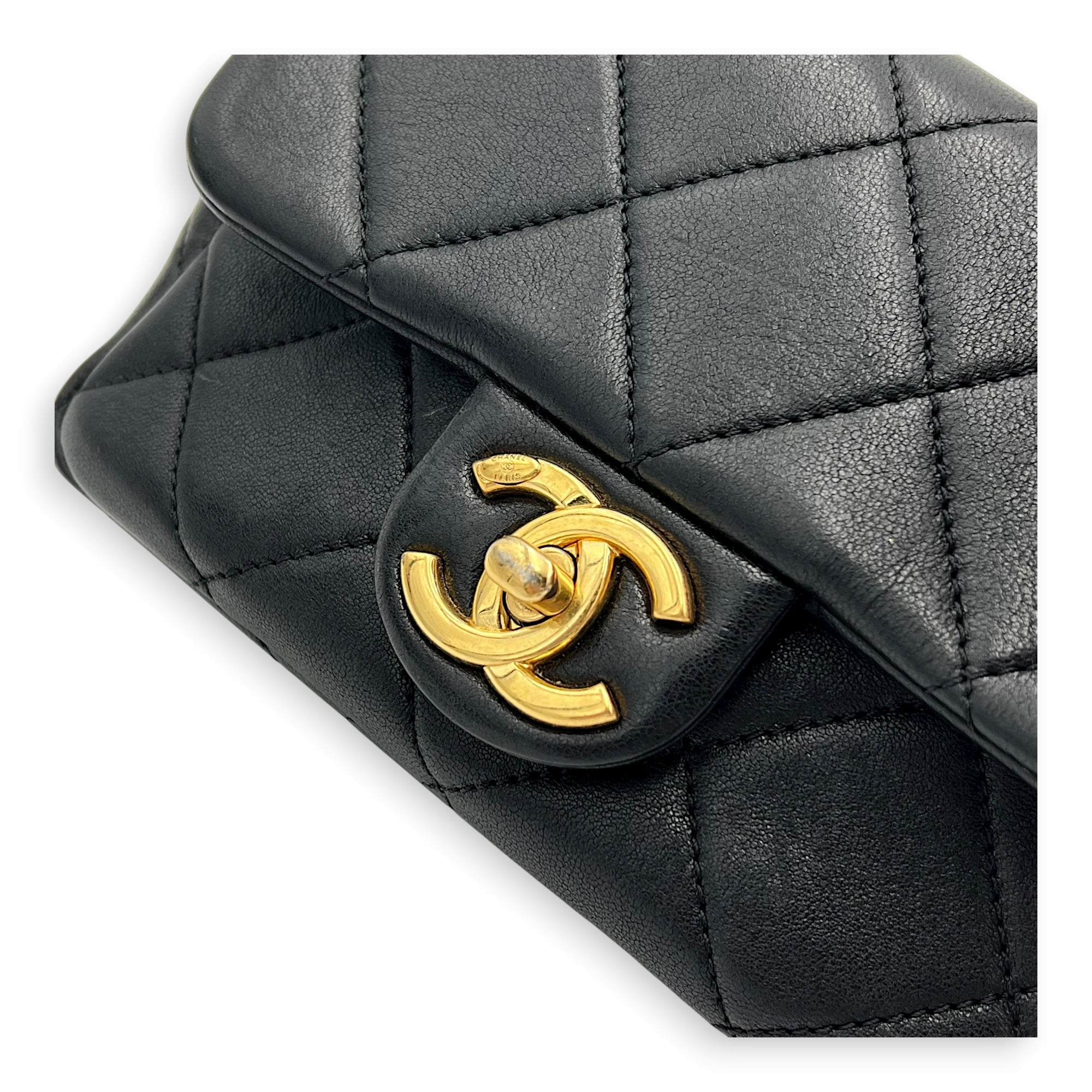 CC Flap Crossbody Bag Mini Black in Calfskin, Gold hardware
