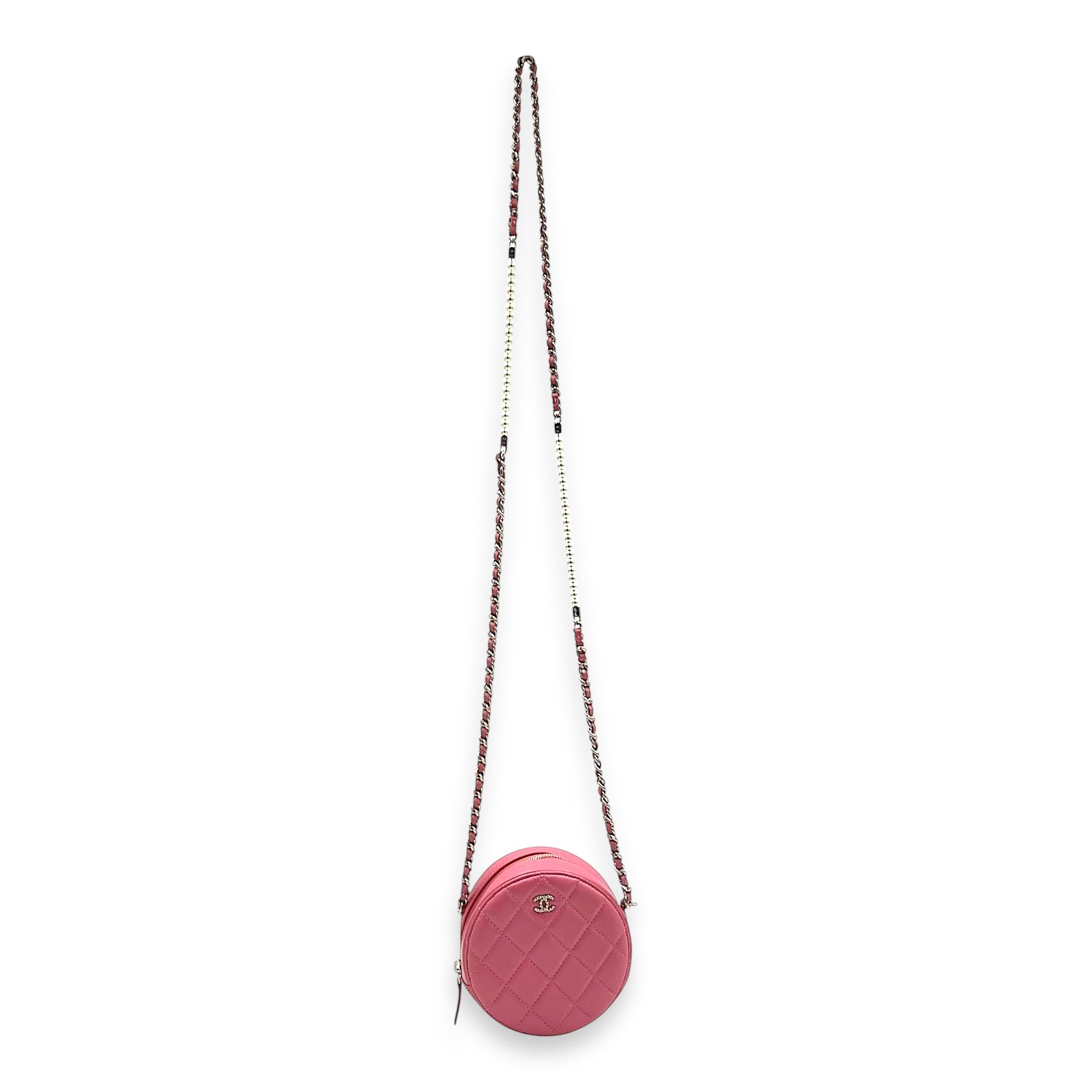 CC Round Crossbody Bag Pink in Lambskin, Gold hardware