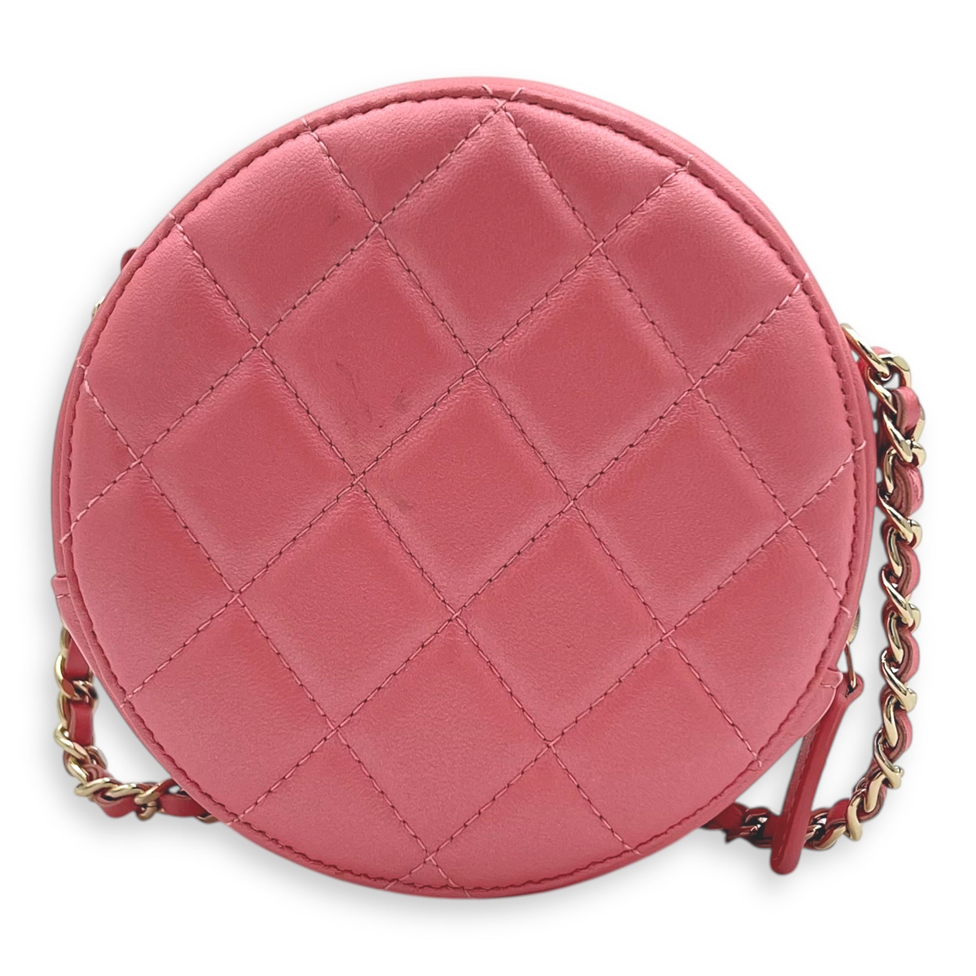 CC Round Crossbody Bag Pink in Lambskin, Gold hardware