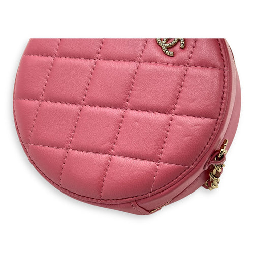 CC Round Crossbody Bag Pink in Lambskin, Gold hardware