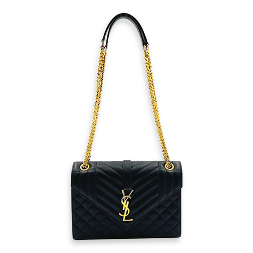 Envelope Shoulder Bag Black in Calfskin, Gold hardware