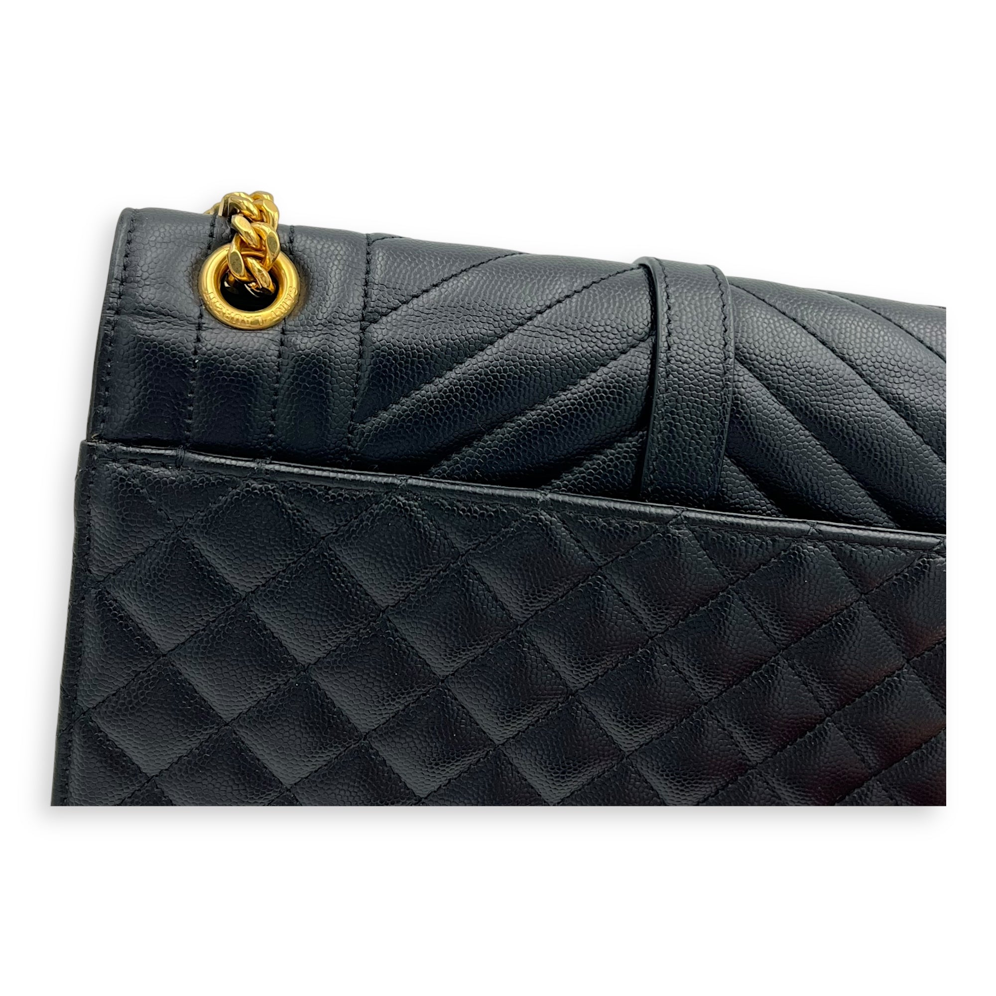 Envelope Shoulder Bag Black in Calfskin, Gold hardware
