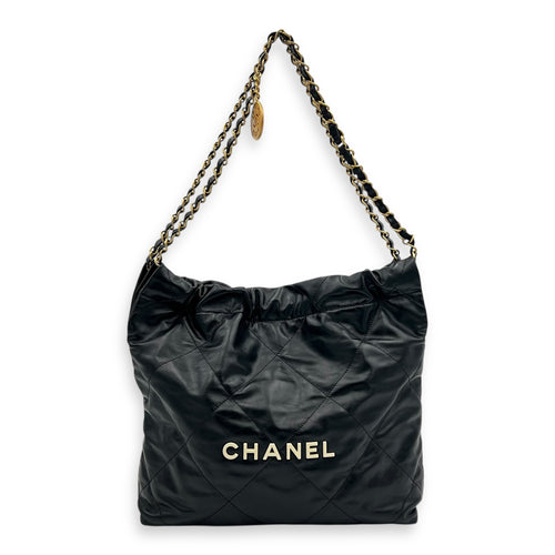 22 Tote Tote Bag Small Black in Calfskin, Gold hardware