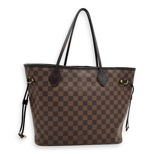 Neverfull MM Brown Tote Bag in Coated Canvas, Gold hardware