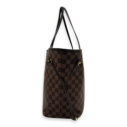Neverfull MM Brown Tote Bag in Coated Canvas, Gold hardware