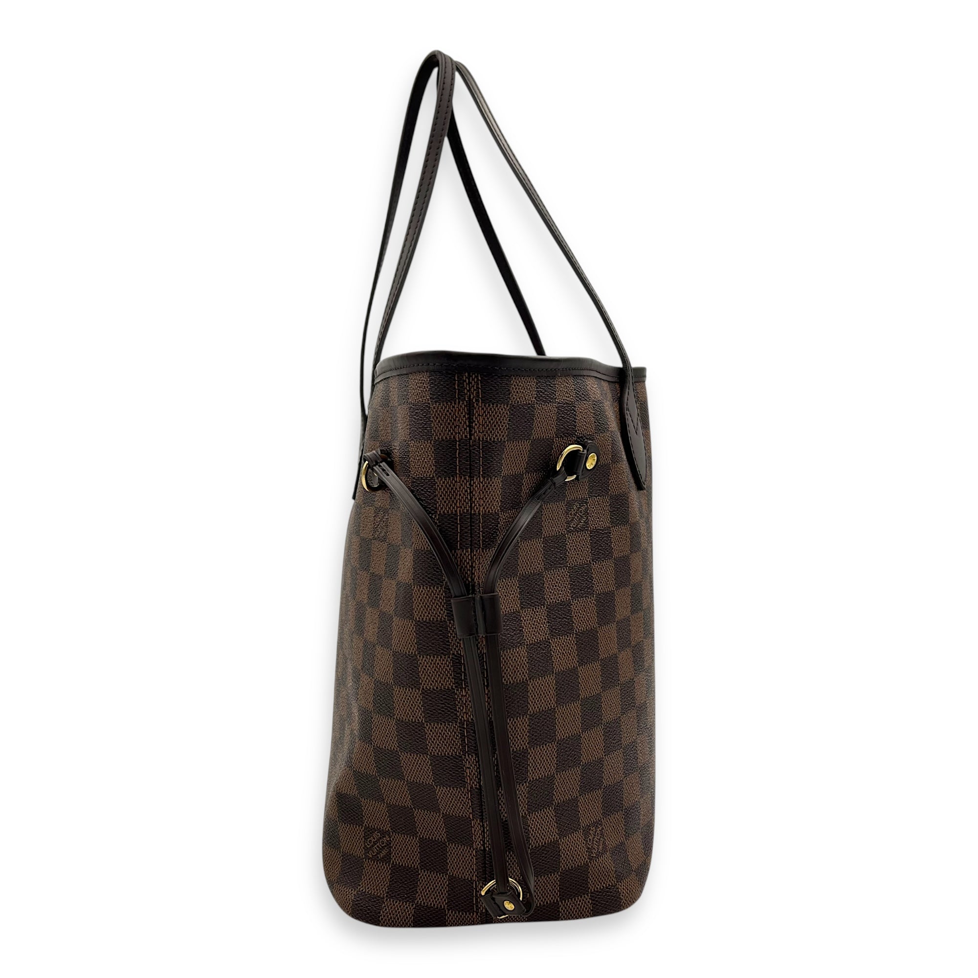 Neverfull MM Brown Tote Bag in Coated Canvas, Gold hardware