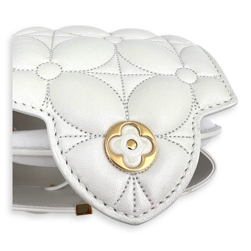 Capucines East West Mini White Top Handle Bag in Calfskin, Gold hardware