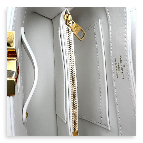 Capucines East West Mini White Top Handle Bag in Calfskin, Gold hardware