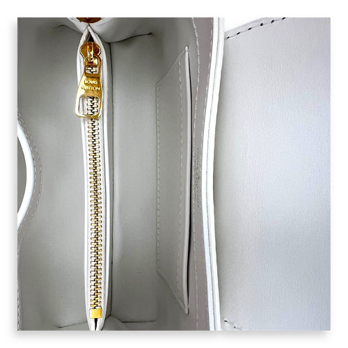 Capucines East West Mini White Top Handle Bag in Calfskin, Gold hardware